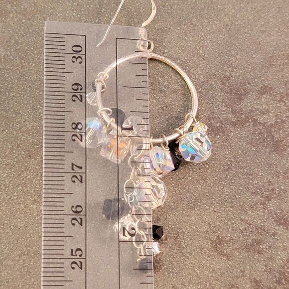 Sterling Crystal Iridescent Black Beaded Hoop Earrings - Picture 3 of 4
